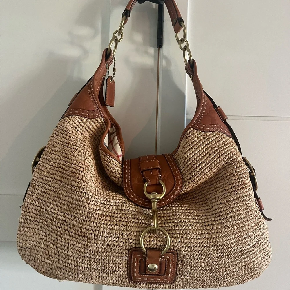 Coach Hobo Natural Straw XL Shoulder Sac/Bag/Purse 11806